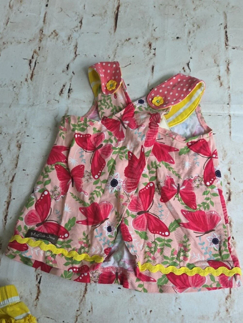 Matilda Jane Pink Butterfly Top & Yellow Stripe Shorts Set